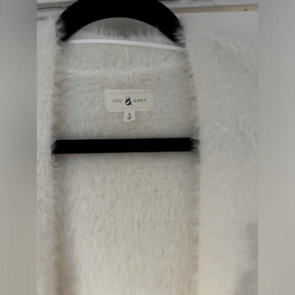 White Fuzzy Open-Front Longline Cardigan Sweater - Picture 2 of 3